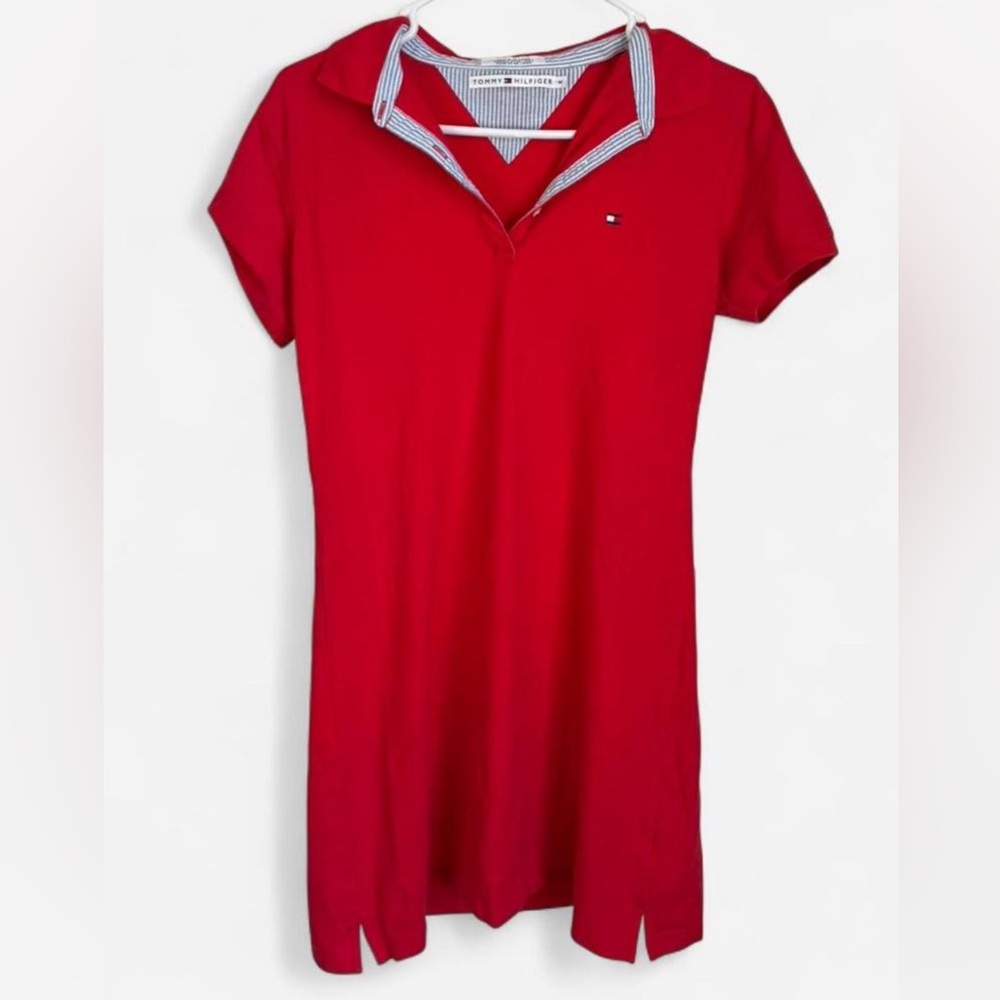 Red Polo Collar Women's Top
